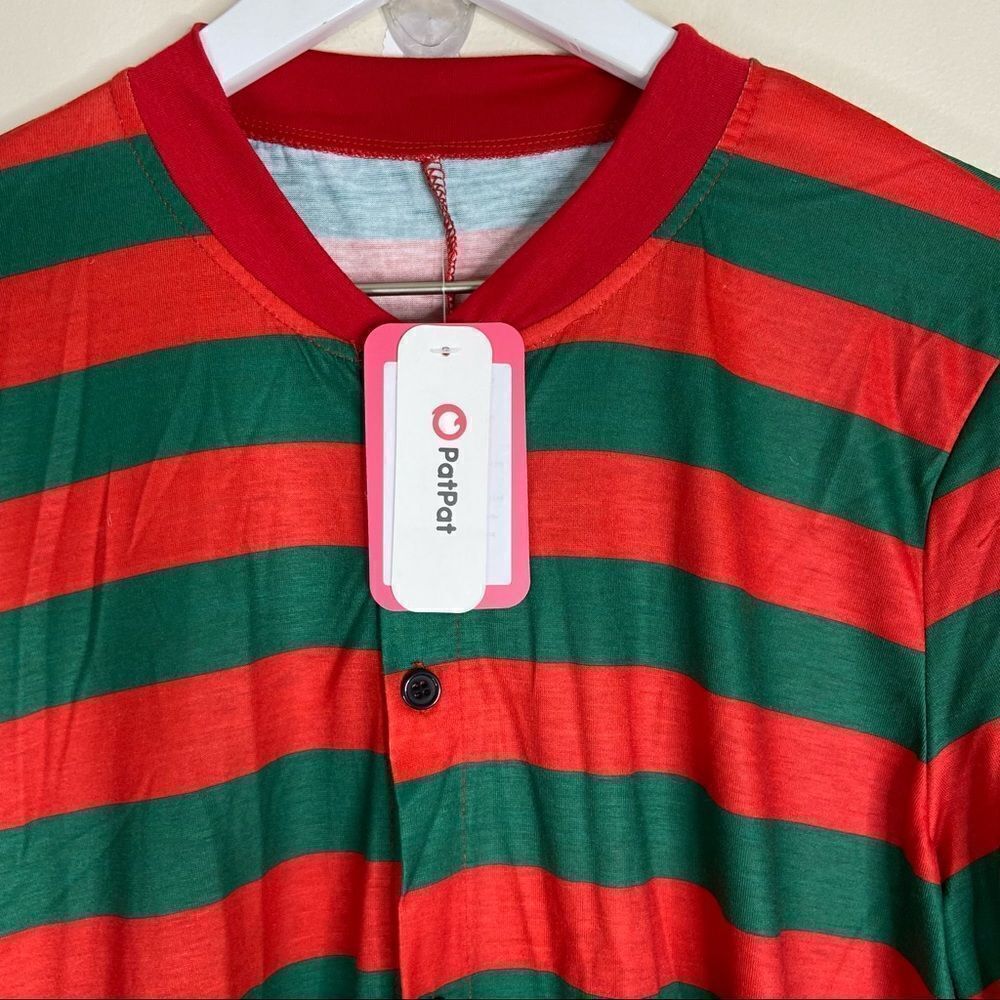 PATPAT Women’s Holiday Christmas Red Green Striped Onesie Pajamas Size Small - Picture 2 of 6
